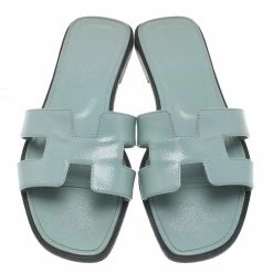 Hermes Sky Blue Epsom Calfskin Oran Sandals Size 36.5 For Women -Deals Hermes Store luxury women hermes used shoes p61817 0006