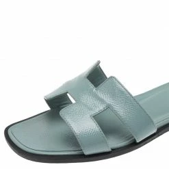 Hermes Sky Blue Epsom Calfskin Oran Sandals Size 36.5 For Women -Deals Hermes Store luxury women hermes used shoes p61817 0009