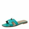 Hermes Hermès Teal Green Leather Oran Flats Size 36 For Women -Deals Hermes Store luxury women hermes used shoes p620467 006