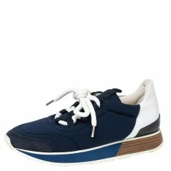 Hermes Navy Blue/White Nylon And Leather Buster Low Top Sneakers Size 36 For Women