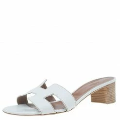 Hermes White Leather Oasis Slides Size 39.5 For Women