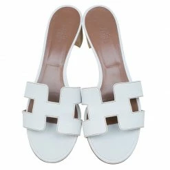 Hermes White Leather Oasis Slides Size 39.5 For Women -Deals Hermes Store luxury women hermes used shoes p62176 006