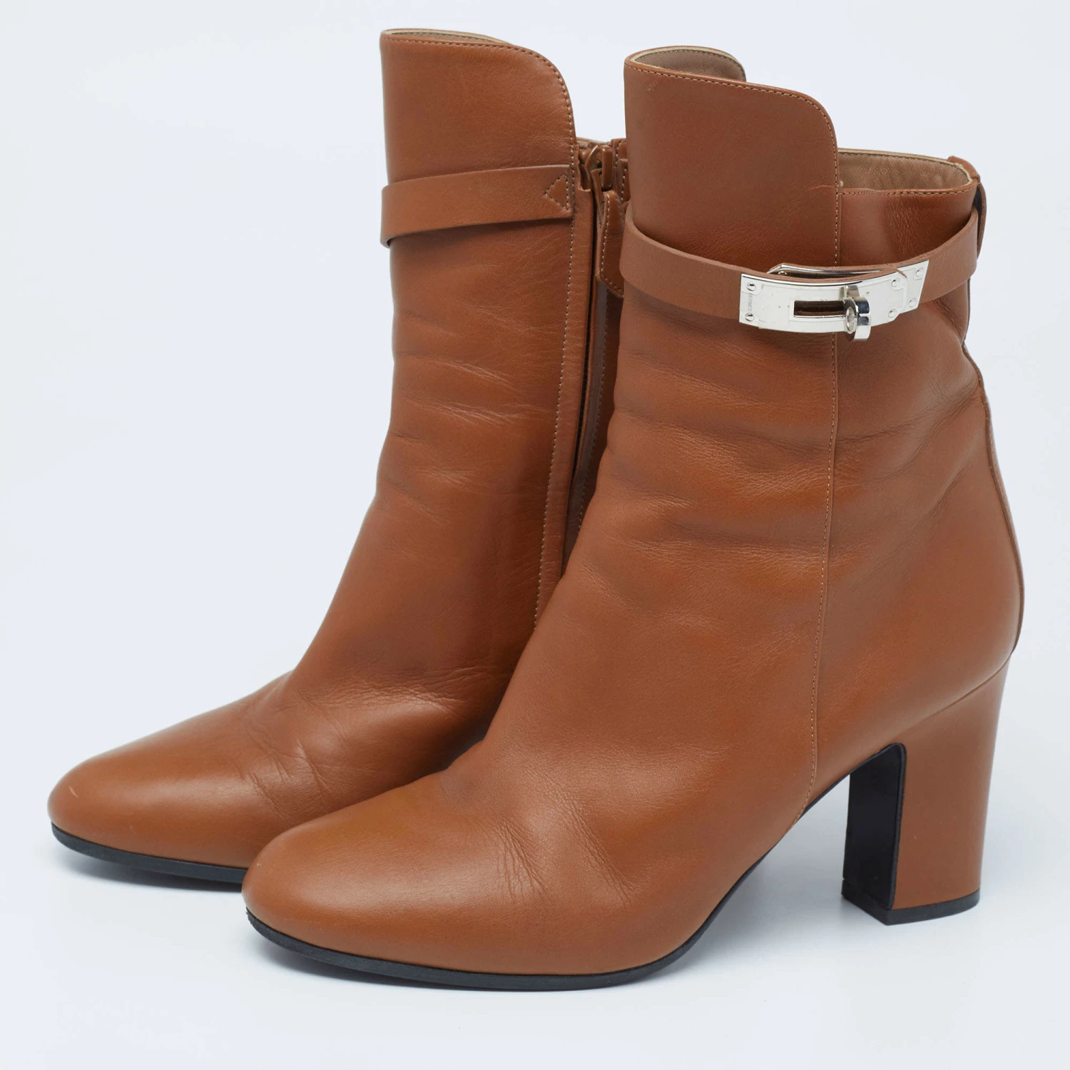 Hermes Brown Leather Joueuse Ankle Boots Size 37.5 For Women 4 Hermes Brown Leather Joueuse Ankle Boots Size 37.5 For Women - Image 2