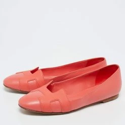 Hermes Hermès Coral Leather Nice Ballet Flats Size 37 For Women -Deals Hermes Store luxury women hermes used shoes p622868 002