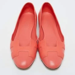 Hermes Hermès Coral Leather Nice Ballet Flats Size 37 For Women -Deals Hermes Store luxury women hermes used shoes p622868 003