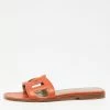 Hermes Orange Leather Aloha Flat Slides Size 36 For Women