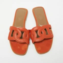 Hermes Orange Leather Aloha Flat Slides Size 36 For Women -Deals Hermes Store luxury women hermes used shoes p624856 008