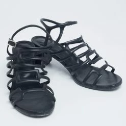 Hermes Black Leather Oracle Block Heel Ankle Strap Sandals Size 39 For Women -Deals Hermes Store luxury women hermes used shoes p625167 004