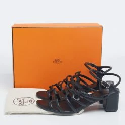 Hermes Black Leather Oracle Block Heel Ankle Strap Sandals Size 39 For Women -Deals Hermes Store luxury women hermes used shoes p625167 008