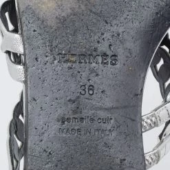 Hermes Silver Leather D'ancre Chaine Flat Sandals Size 36 For Women -Deals Hermes Store luxury women hermes used shoes p625381 001