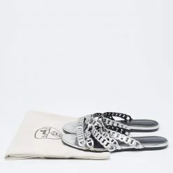 Hermes Silver Leather D'ancre Chaine Flat Sandals Size 36 For Women -Deals Hermes Store luxury women hermes used shoes p625381 003