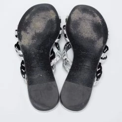 Hermes Silver Leather D'ancre Chaine Flat Sandals Size 36 For Women -Deals Hermes Store luxury women hermes used shoes p625381 009
