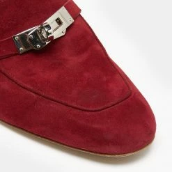 Hermes Hermès Burgundy Suede Palladium Plated Oz Flat Mules Size 37.5 For Women -Deals Hermes Store luxury women hermes used shoes p626879 007