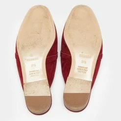 Hermes Hermès Burgundy Suede Palladium Plated Oz Flat Mules Size 37.5 For Women -Deals Hermes Store luxury women hermes used shoes p626879 008