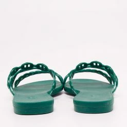 Hermes Teal Rubber D'ancre Chaine Rivage Flat Slides Size 41 For Women -Deals Hermes Store luxury women hermes used shoes p627707 006