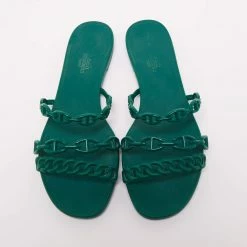Hermes Teal Rubber D'ancre Chaine Rivage Flat Slides Size 41 For Women -Deals Hermes Store luxury women hermes used shoes p627707 007