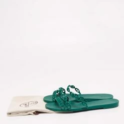Hermes Teal Rubber D'ancre Chaine Rivage Flat Slides Size 41 For Women -Deals Hermes Store luxury women hermes used shoes p627707 009