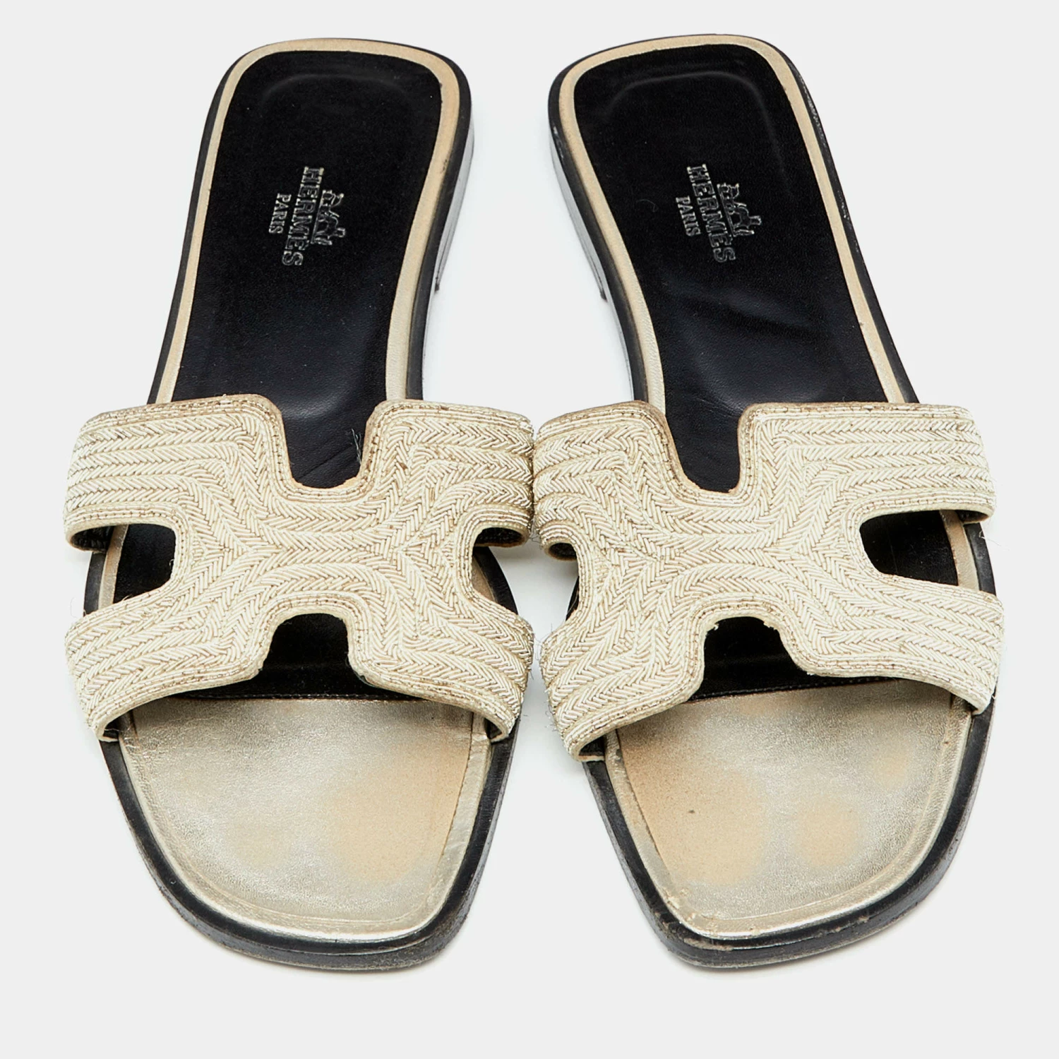 Hermes Metallic Twisted Metal Thread Oran Flats Size 37.5 For Women 5 Hermes Metallic Twisted Metal Thread Oran Flats Size 37.5 For Women - Image 3