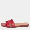 Hermes Red Leather Oran Sandals Size 37.5 For Women -Deals Hermes Store luxury women hermes used shoes p629035 002