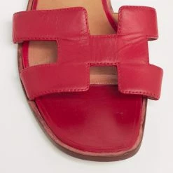 Hermes Red Leather Oran Sandals Size 37.5 For Women -Deals Hermes Store luxury women hermes used shoes p629035 005