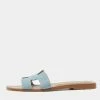 Hermes Blue Denim Oran Flat Sandals Size 38 For Women