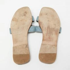 Hermes Blue Denim Oran Flat Sandals Size 38 For Women -Deals Hermes Store luxury women hermes used shoes p629040 005