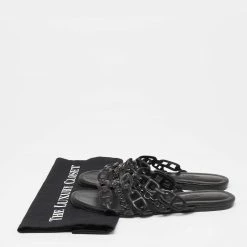 Hermes Black Leather D'ancre Chaine Flat Slides Size 38.5 For Women -Deals Hermes Store luxury women hermes used shoes p629774 001