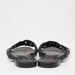 Hermes Black Leather D'ancre Chaine Flat Slides Size 38.5 For Women -Deals Hermes Store luxury women hermes used shoes p629774 006
