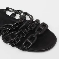 Hermes Black Leather D'ancre Chaine Flat Slides Size 38.5 For Women -Deals Hermes Store luxury women hermes used shoes p629774 008