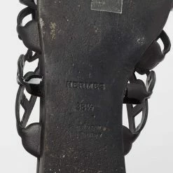 Hermes Black Leather D'ancre Chaine Flat Slides Size 38.5 For Women -Deals Hermes Store luxury women hermes used shoes p629774 009