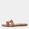 Hermes Brown Leather Oran Slide Sandal Size 36.5 For Women