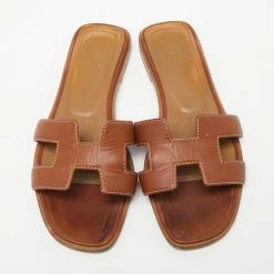 Hermes Brown Leather Oran Slide Sandal Size 36.5 For Women -Deals Hermes Store luxury women hermes used shoes p630412 006