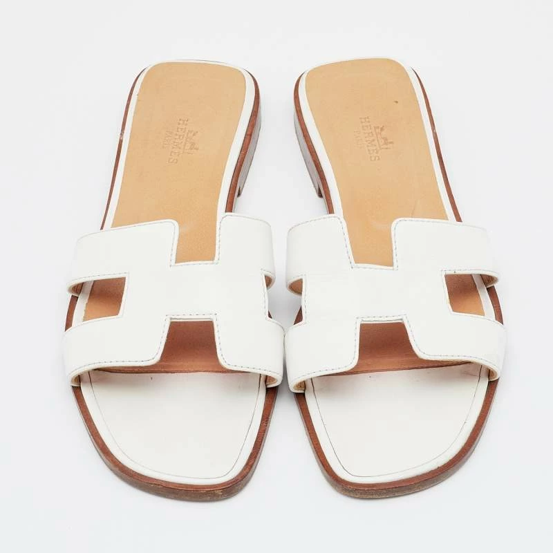 Hermes White Leather Oran Flats Size 38 For Women 5 Hermes White Leather Oran Flats Size 38 For Women - Image 3