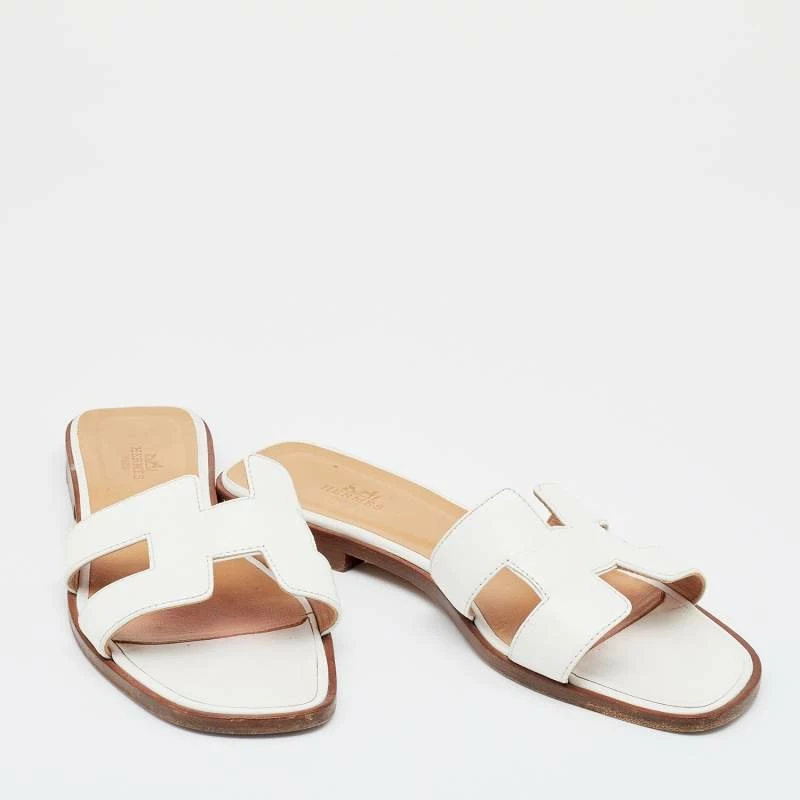Hermes White Leather Oran Flats Size 38 For Women 6 Hermes White Leather Oran Flats Size 38 For Women - Image 4