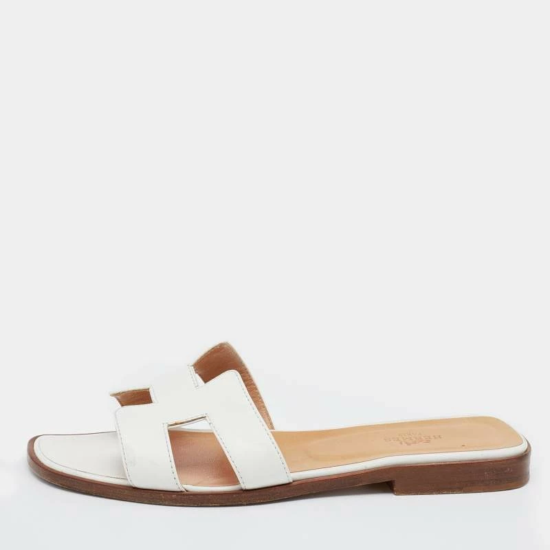 Hermes White Leather Oran Flats Size 38 For Women 3 Hermes White Leather Oran Flats Size 38 For Women