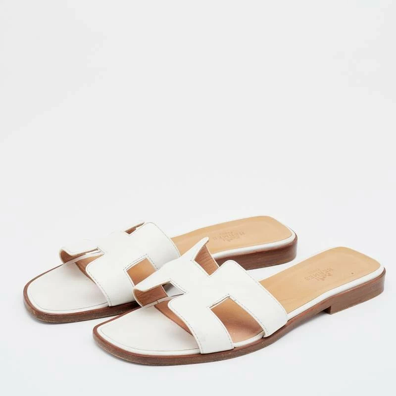 Hermes White Leather Oran Flats Size 38 For Women 4 Hermes White Leather Oran Flats Size 38 For Women - Image 2