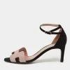 Hermes Pink/Black Crystals And Suede Premiere Ankle-Strap Sandals Size 40 For Women