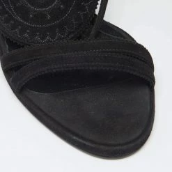 Hermes Black Suede Embroidered Tie-Up Sandals Size 38.5 For Women -Deals Hermes Store luxury women hermes used shoes p634099 004