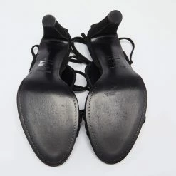 Hermes Black Suede Embroidered Tie-Up Sandals Size 38.5 For Women -Deals Hermes Store luxury women hermes used shoes p634099 008