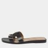 Hermes Black Leather Oran Flat Sandals Size 41.5 For Women
