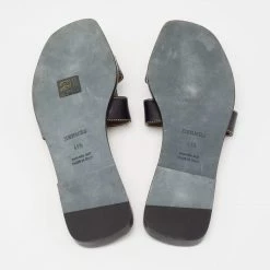 Hermes Black Leather Oran Flat Sandals Size 41.5 For Women -Deals Hermes Store luxury women hermes used shoes p634335 007