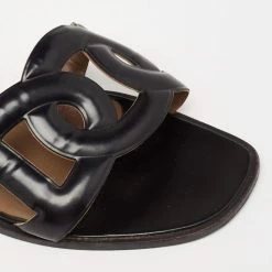 Hermes Hermés Black Leather Aloha Flat Slides Size 37 For Women -Deals Hermes Store luxury women hermes used shoes p635203 008