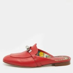 Hermes Hermès Red Leather Kelly Lock Oz Mules Size 37 For Women