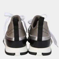 Hermes Grey/Silver Leather Stadium Sneakers EU 39.5 For Women -Deals Hermes Store luxury women hermes used shoes p636120 004