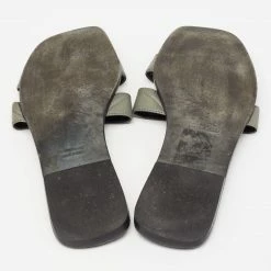 Hermes Grey/Black Leather Oran Flat Slides Size 40.5 For Women -Deals Hermes Store luxury women hermes used shoes p639041 004
