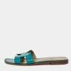 Hermes Teal Patent Leather Oran Flat Slides Size 36.5 For Women -Deals Hermes Store luxury women hermes used shoes p640992 1652676047 004
