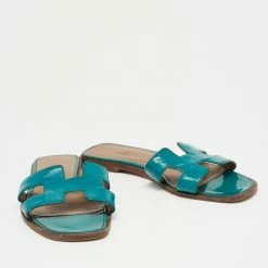 Hermes Teal Patent Leather Oran Flat Slides Size 36.5 For Women -Deals Hermes Store luxury women hermes used shoes p640992 1652676053 005