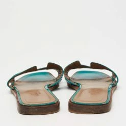 Hermes Teal Patent Leather Oran Flat Slides Size 36.5 For Women -Deals Hermes Store luxury women hermes used shoes p640992 1652676059 006