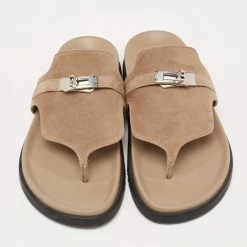 Hermes Beige Suede Empire Flat Slides Size 38 For Women -Deals Hermes Store luxury women hermes used shoes p641212 005