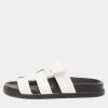 Hermes White Leather Chypre Flat Sandals Size 38 For Women